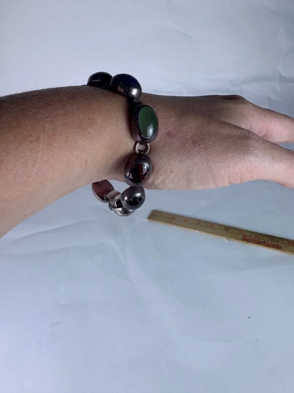 Vintage Taxco Mexico 925 Sterling Silver Multi-Stone Link Bracelet | Lapis